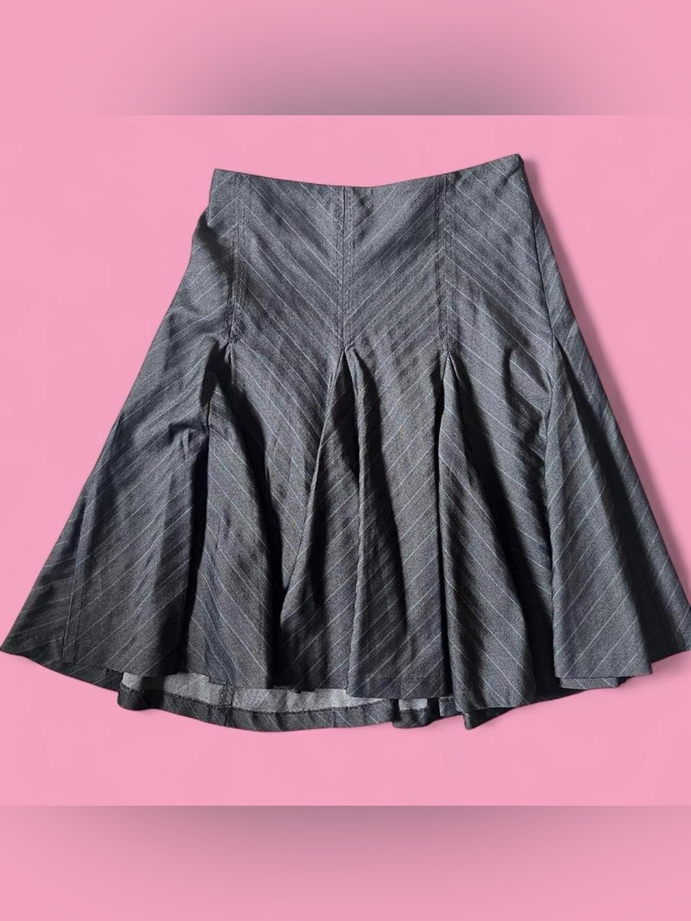 charcoal pinstripe midi flared pleaded skirt